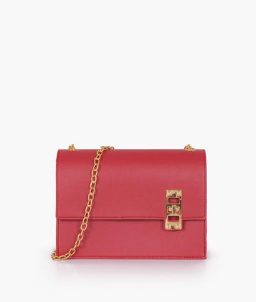 Maroon chain shoulder bag with twist lock