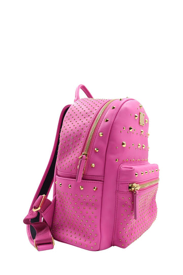 Studded Leather Backpack Fuschia