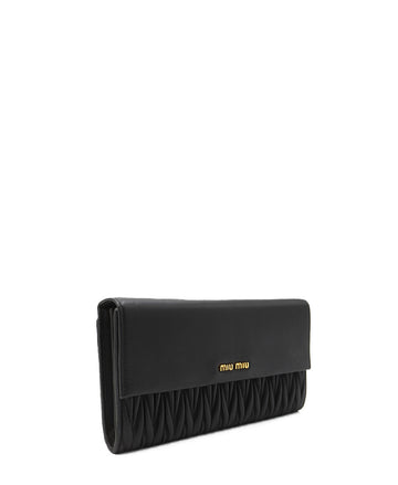 Matelasse Leather Flap Compact Wallet Black