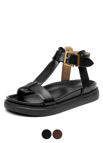 Makersluxe Shoes Sara Women's T-Strap Leather Sandal