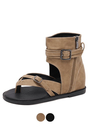 Makersluxe Shoes Francys Women's Side Zipper Flat Sandals