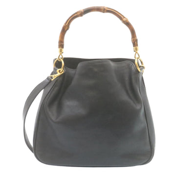 GUCCI Bamboo Hand Bag Leather 2Way Shoulder Bag Black ni086