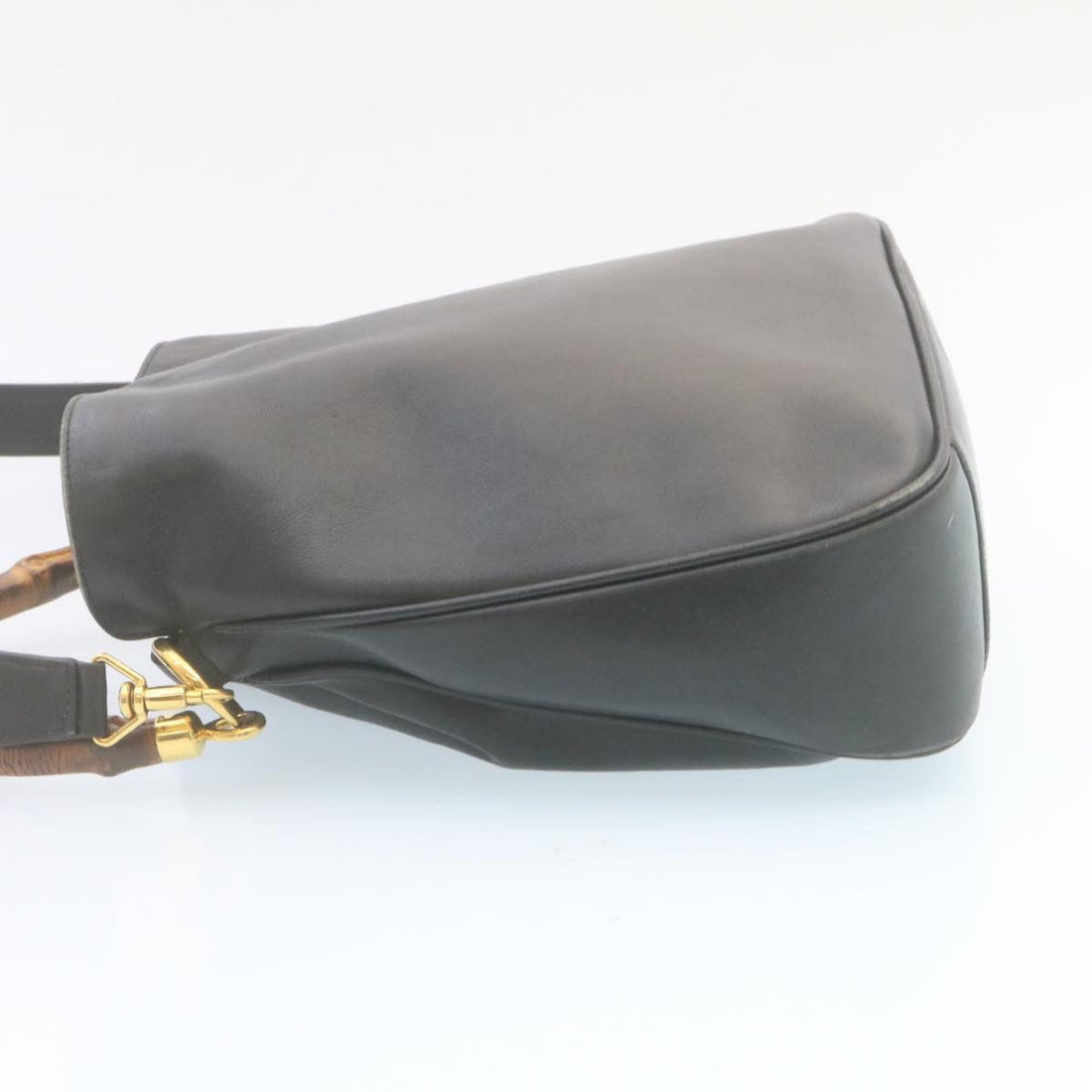 GUCCI Bamboo Hand Bag Leather 2Way Shoulder Bag Black ni086