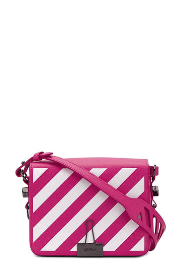 Diagonal Stripes Binder Clip Bag Pink with Pink Strap