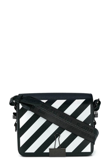 Diagonal Stripes Binder Clip Bag Black with Black Strap