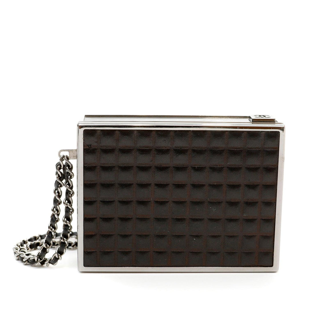 Chanel Vintage Brown Leather Box Purse Wristlet