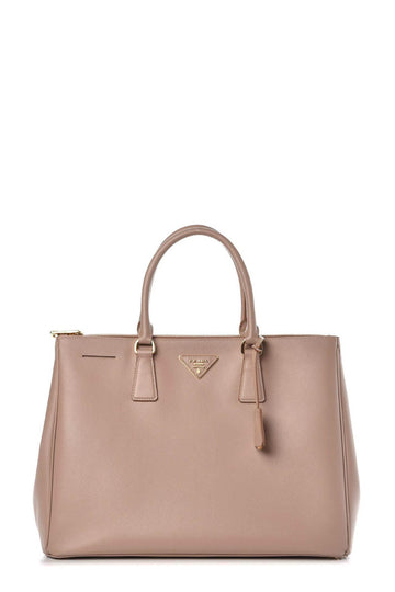 Large Saffiano Lux Double Zip Tote Cammeo