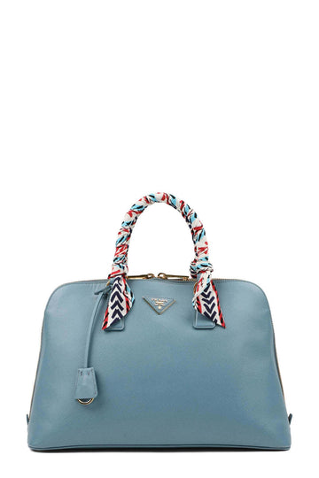 Large Saffiano Lux Promenade Bag Pastel Blue With Handle Wrap