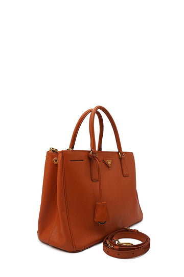 Medium Saffiano Lux Double Zip Leather Orange