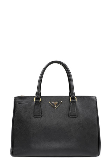 Medium Saffiano Lux Double Zip Top Handle Black