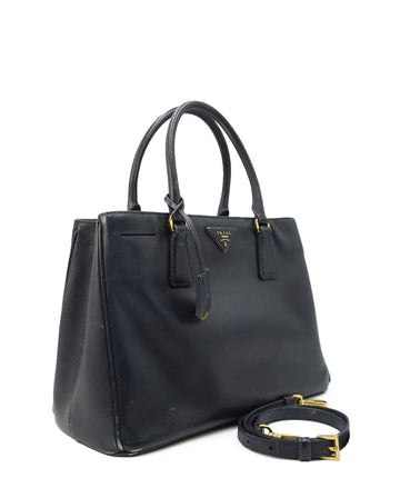 Medium Saffiano Lux Leather Double Zip Tote Black