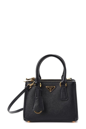 Micro Saffiano Lux Double Zip Tote Black