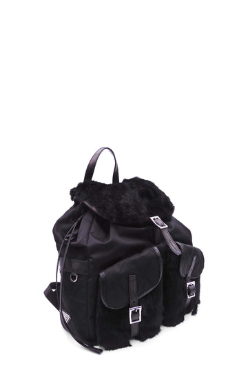 Nylon Fur Backpack Nero
