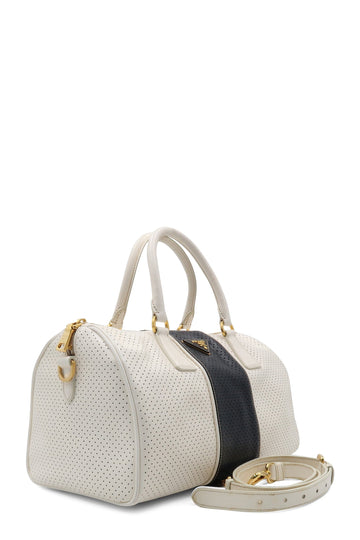 Saffiano Fori Perforated Boston Bag Bianco Black