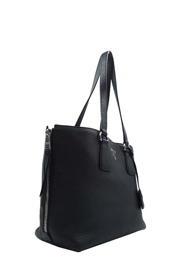 Vitello Daino Side Zip Shopping Tote Black