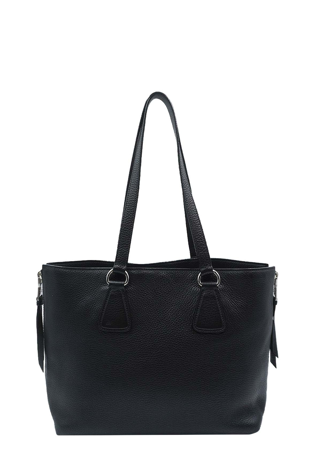 Vitello Daino Side Zip Shopping Tote Black