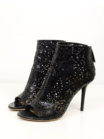 Black Laser Cut Open Toe Boot