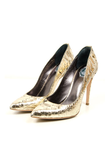 Gold Snakeskin Pointed Spike Pumps