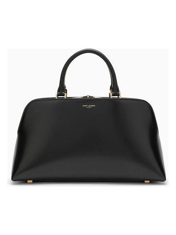 Small Black Shiny Leather Duffle Bag