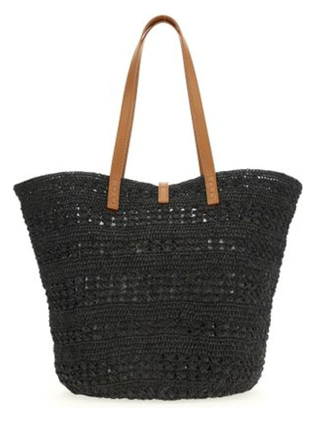 BLACK RAFFIA TOTE BAG WITH MONOGRAM