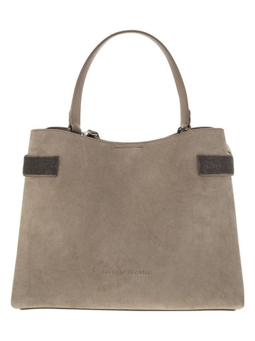 SUEDE BAG WITH PRECIOUS BANDS