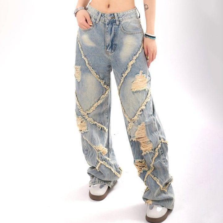 Makersluxe® Distressed Frayed Washed Jeans