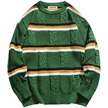 Makersluxe® Street Style Striped Cable Knit Sweater