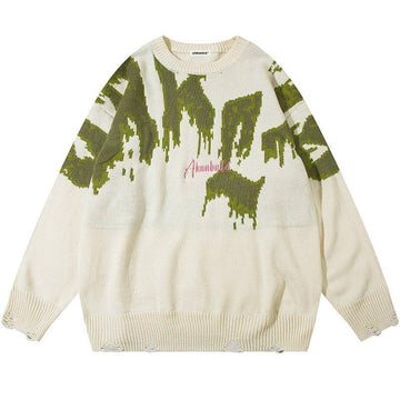 Makersluxe® Casual Jacquard Ripped Knit Sweater