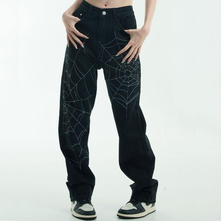 Makersluxe® Black Jeans Spider Web Print