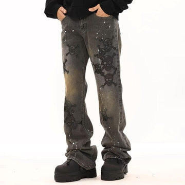 Makersluxe® Black Skinny Jeans Skull Patch