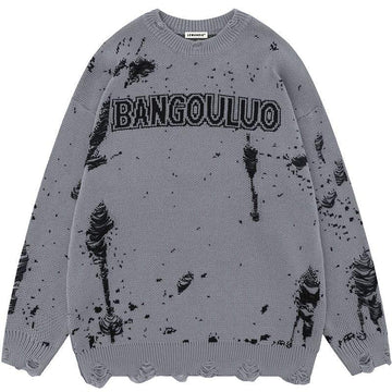 Makersluxe® Dark Style Distressed Knit Sweater