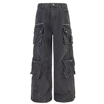 Makersluxe® Black Cargo Jeans Pleated Pockets