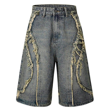 Makersluxe® Retro Washed Fringe Denim Shorts