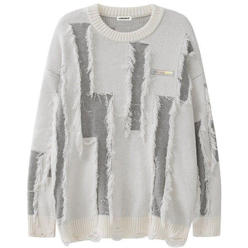 Makersluxe® Chunky Fringe Color Block Knit Sweater