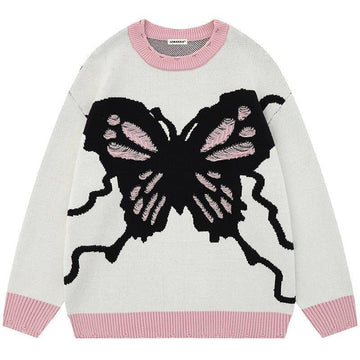 Makersluxe® Ripped Jacquard Sweater Butterfly