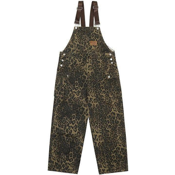 Makersluxe® Leopard Patchwork Jeans Overall