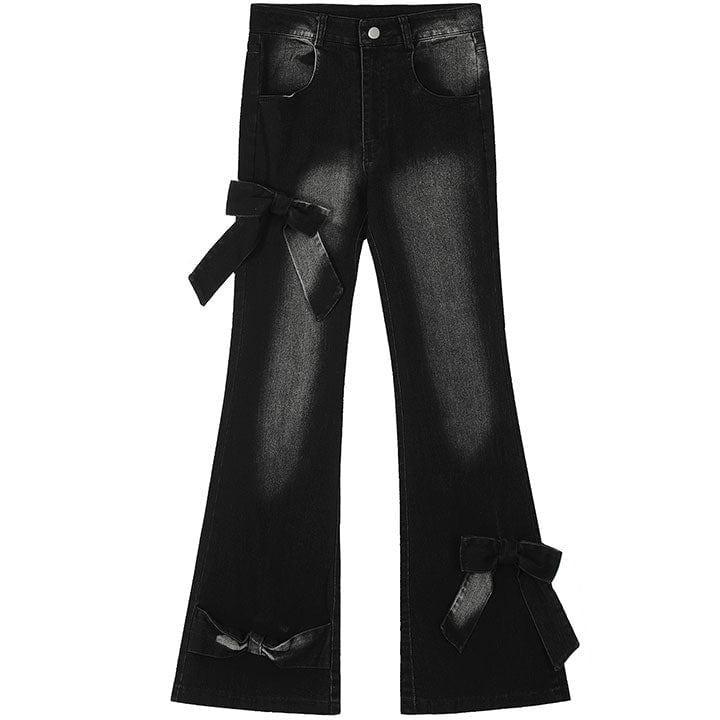 Makersluxe® Women High Waist Flared Jeans with Bow Tie