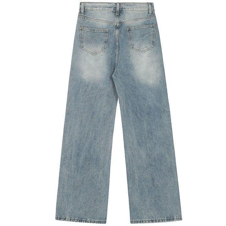Makersluxe® Baggy Ripped Wide Leg Jeans Black Graffiti