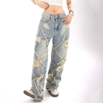 Makersluxe® Distressed Frayed Washed Jeans