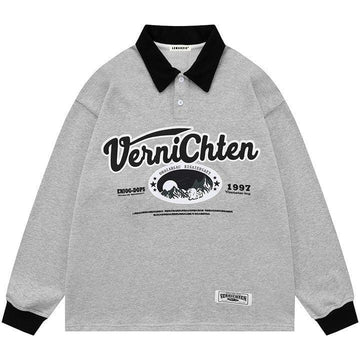 Makersluxe® Preppy Polo Collar Sweatshirt Embroidery Mountain