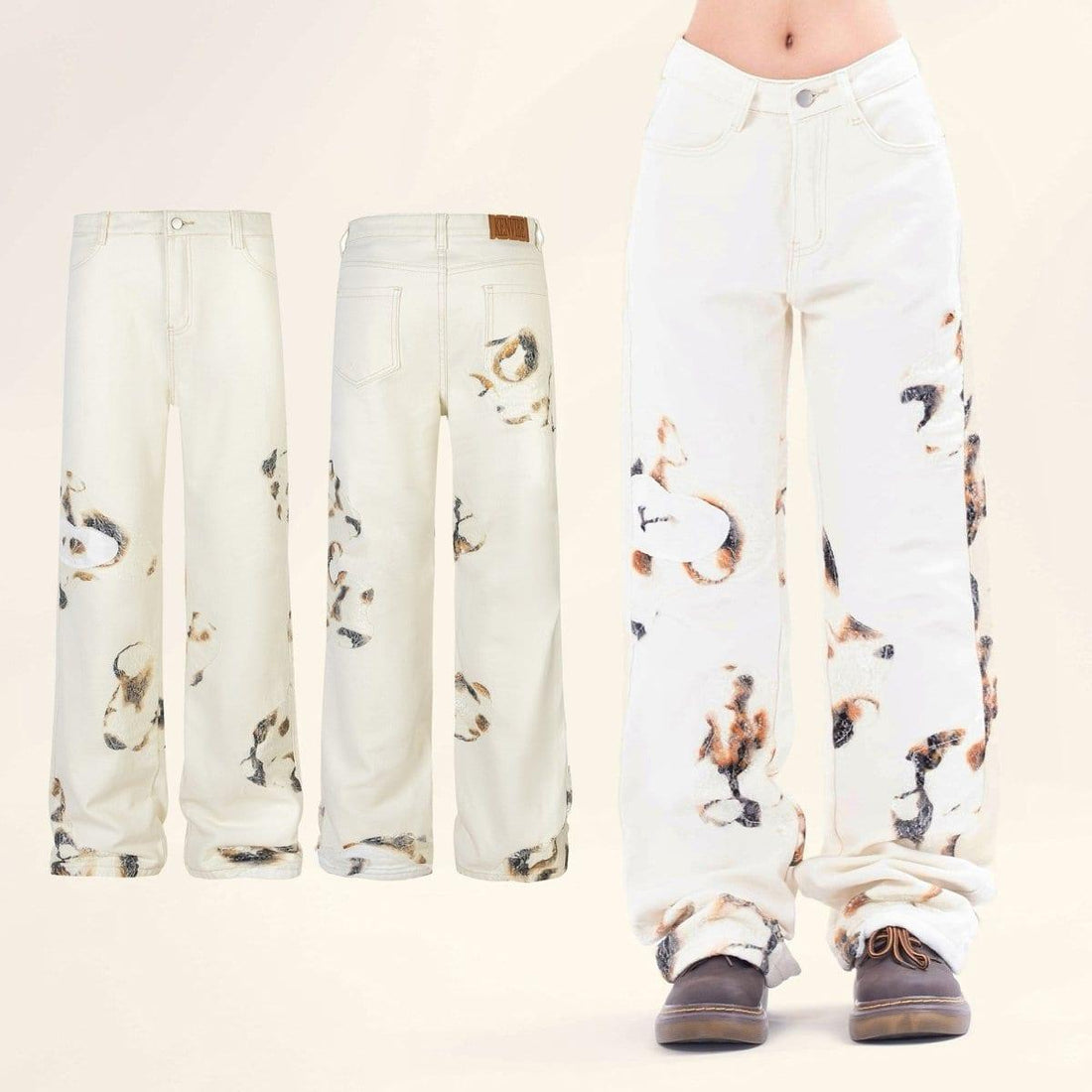 Makersluxe® White Flame Print Straight Leg Jeans