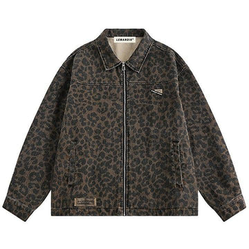 Makersluxe® Vintage Denim Jacket Leopard Print