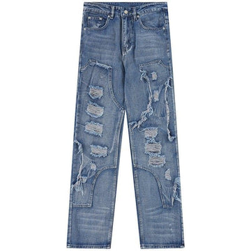 Makersluxe® Baggy Patchwork Jeans with Ripped Details