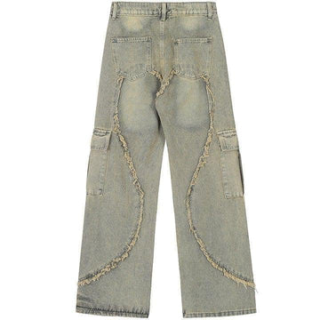 Makersluxe® Patchwork Fringe Heart Wide Leg Jeans
