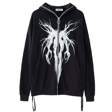 Makersluxe® Gothic Black Full Zip Graphic Hoodie