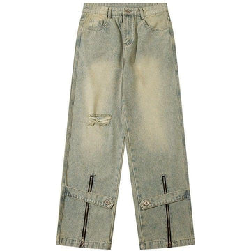 Makersluxe® Ripped Washed Jeans with Zipper Hem