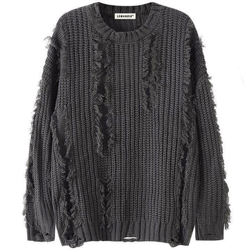 Makersluxe® Ripped Cable Knit Sweater Solid Color