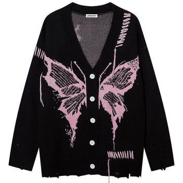 Makersluxe® Distressed Knit Cardigan Sweater Butterfly