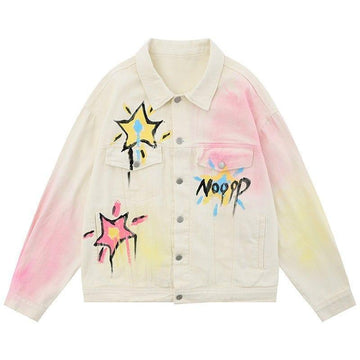 Makersluxe® Apricot Denim Jacket Graffiti Star