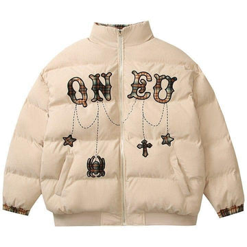 Makersluxe® Corduroy Puffer Coat Cross Patch